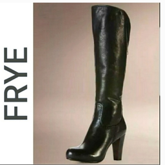 Frye Shoes - Frye Boots Black Leather Miranda Back Zip Stacked Wood Heel Size 9